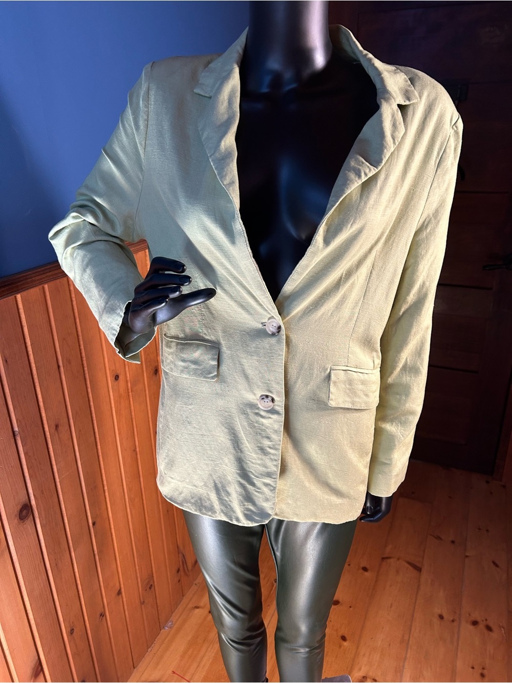 NW0T Light Sage Green Linen blend Blazer Jacket - Classic Tailored Jacket